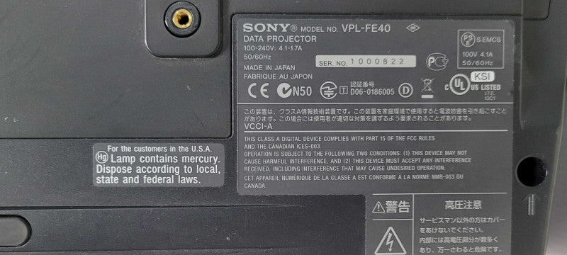 Sony VPL-FE40 3LCD Projector, No remote, Lamp error, READ _