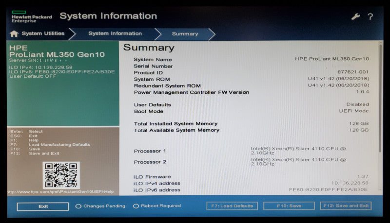 HP ProLiant ML350 Gen10 2x Xeon Silver 4110 128GB RAM P408i-a SR - No HDD