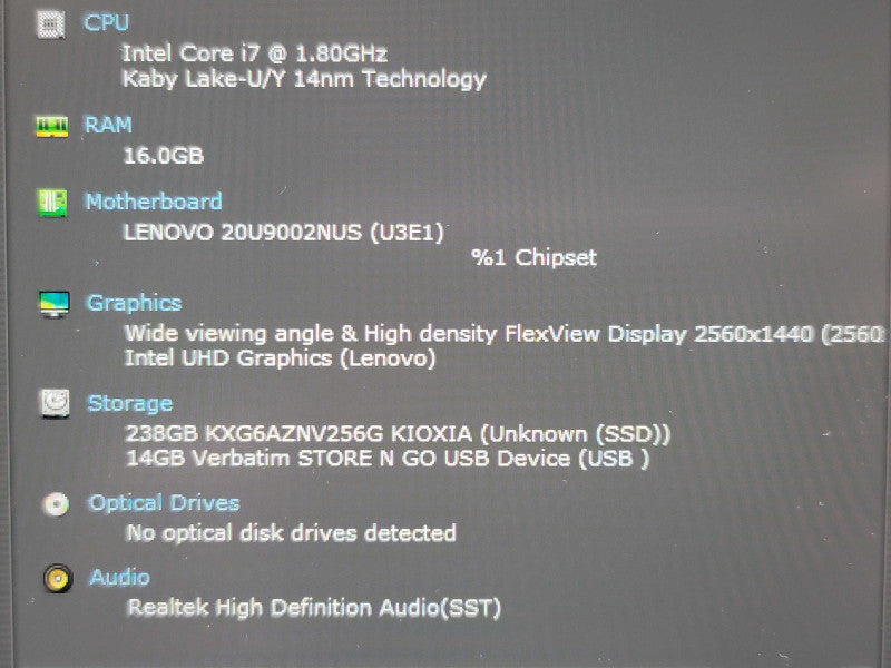 Lenovo ThinkPad X1 Carbon i7-10610U 16GB RAM 256GB SSD  Qβ Lap200