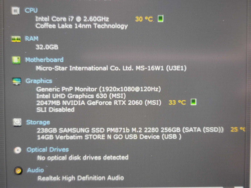 MSI GF65 Thin i7 9750H 32GB DDR4 RTX 2060 256GB SSD NO WIFI FOR PARTS  β Lap200