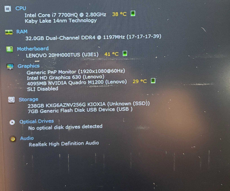 Lenovo ThinkPad P51 i7-7700HQ@2.8GHz QUADRO M1200 4GB GPU 32GB 256SSD READ!  Lap200