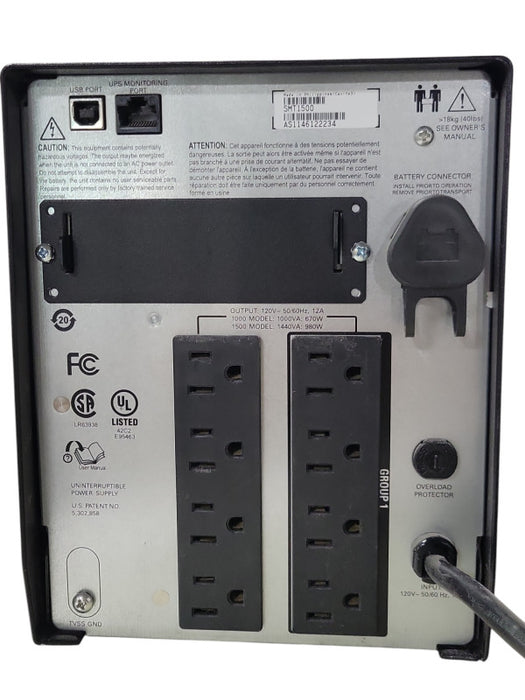 APC SMT1500 Smart-UPS 1500 120V 8 Outlet Uninterruptable Power Supply _