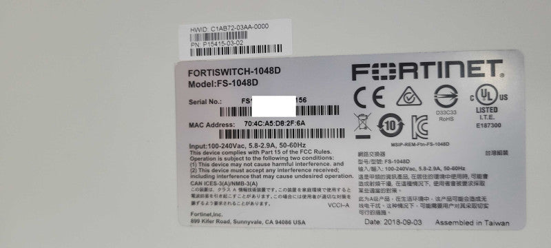 Fortinet FortiSwitch FS-1048D 48x10GE SFP+ 4x40GE, 2x PSU, READ  _