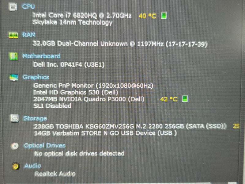 Dell Precision 7720 i7 6820HQ 32GB DDR4 Quadro P3000 256GB SSD READ  β Lap200
