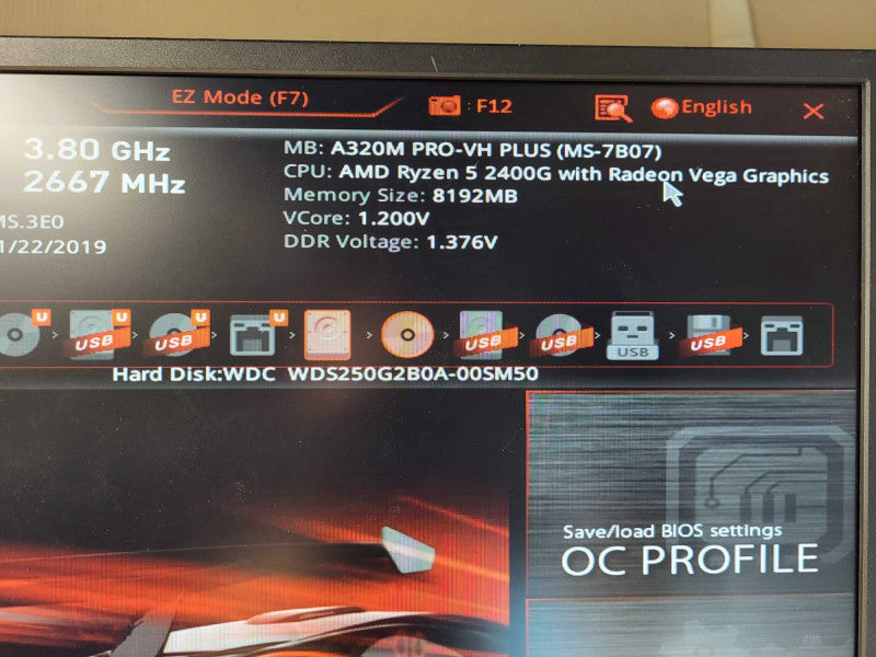 Custom SFF Desktop AMD Ryzen 5 2400G w/ Radeon Vega Graphics 8GB RAM 250GB SSD $
