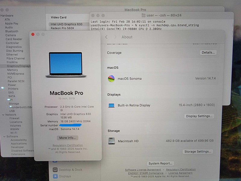 Apple MacBook Pro 2019 15" |8-Core i9-9880H @2.3GHz 16GB RAM 512GB SSD READ