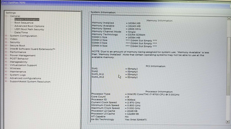 Dell OptiPlex 7070 SFF Intel i7-9700 CPU 3.00GHz 16GB RAM - NO HDD Q