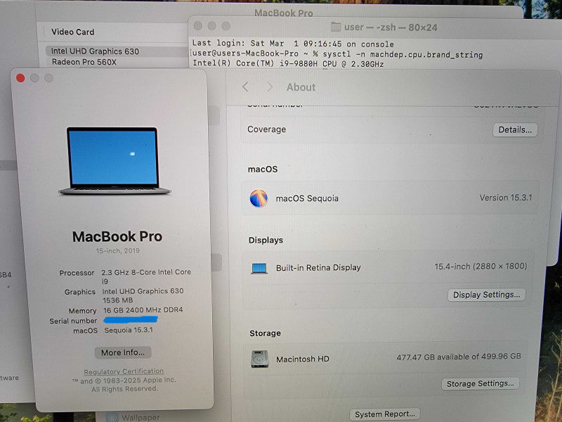 Apple MacBook Pro A1990 15" | i9-9880H @2.3GHz | 16GB DDR4 | 512GB SSD READ