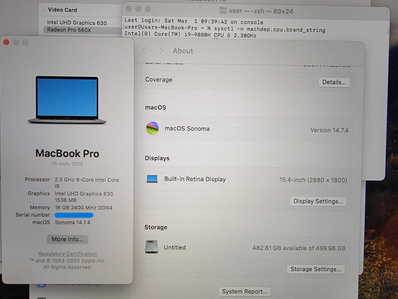 Apple MacBook Pro A1990 15" | i9-9880H @2.3GHz | 16GB DDR4 | 512GB SSD READ