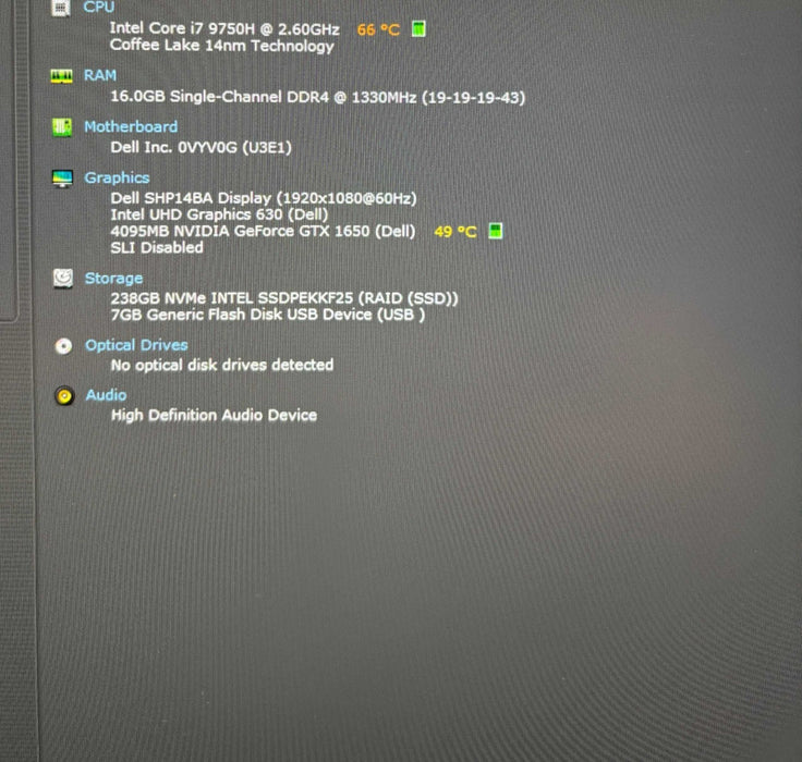 Dell XPS 15 7590 i7-9750H@2.6GHz GeForce GTX1650 4GB GPU 16GB RAM 256GB SSD Q Lap200