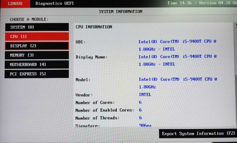 Lenovo ThinkCentre M720q USFF Intel i5-9400T CPU 1.80GHz 16GB RAM - NO HDD