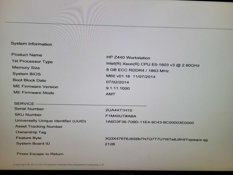 HP Z440 - Intel Xeon E5-1603 v3 8GB DDR4 NO HDD QUADRO K4000 700W PSU %