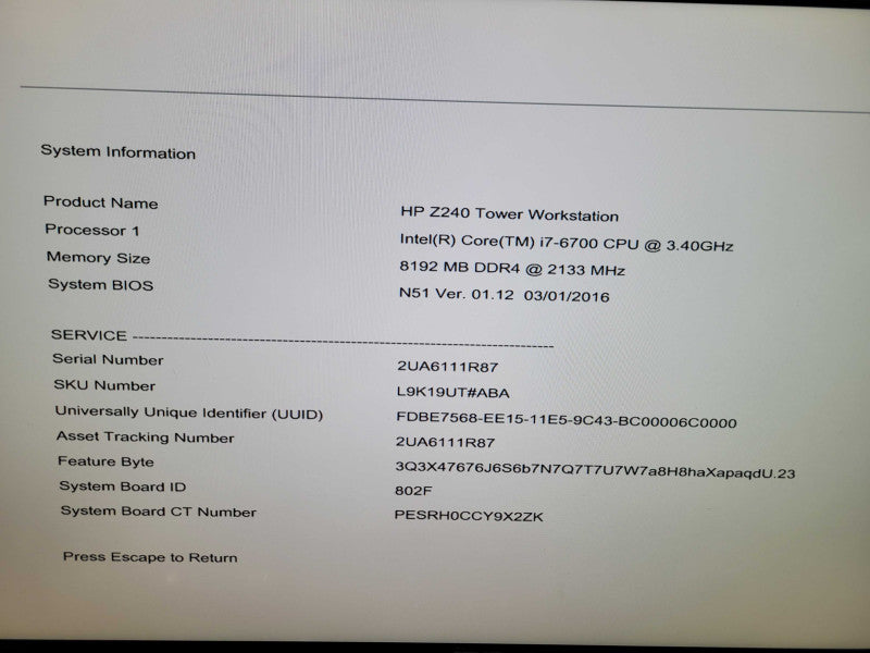 HP Z240 - Core i7-6700 8GB DDR4 NO HDD 400W PSU %