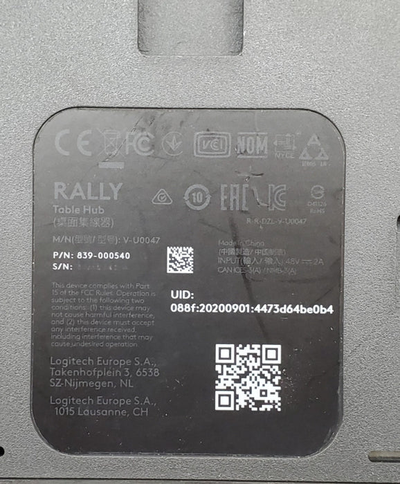 Logitech V-U0047 839-000540 Rally Table Hub - *READ*