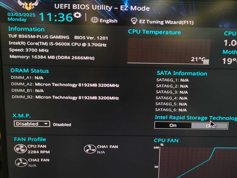 Intel Core i5-9600K ASUS TUF B365M-PLUS GAMING 16GB DDR4 550W PSU