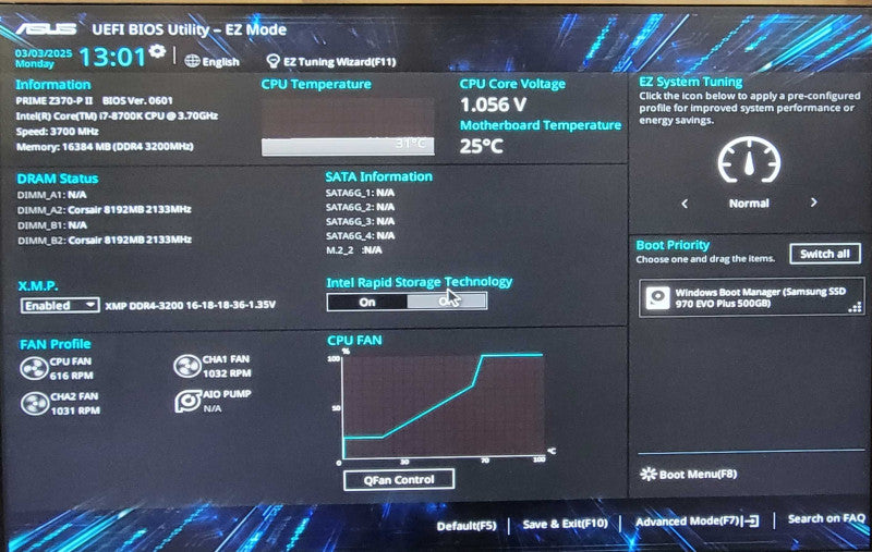 Custom/Asus Tower PC, Core I7-8700K 3.70GHz, 16GB DDR4, 500GB NvME _