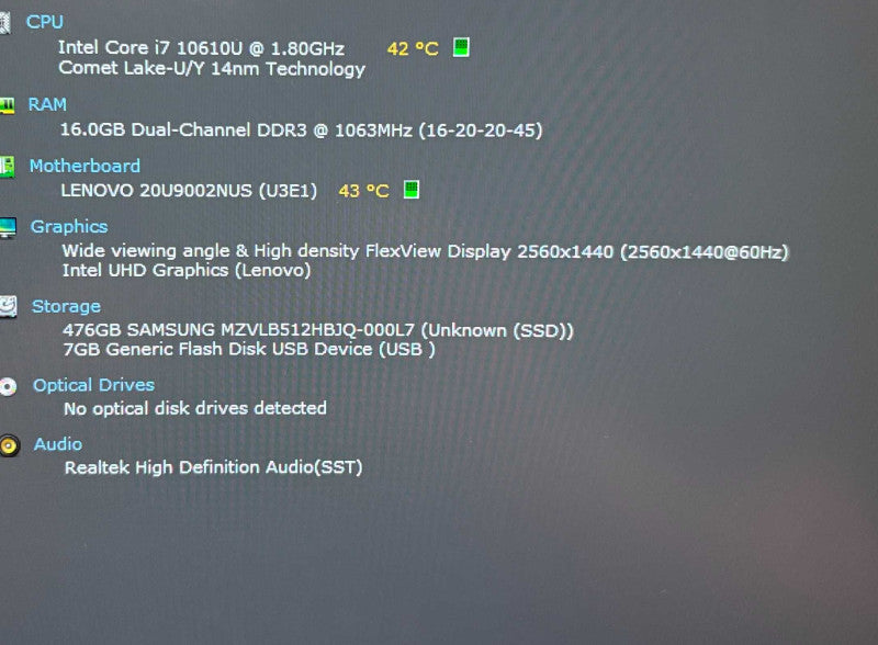 Lenovo ThinkPad X1 Carbon Gen 8 i7-10610U@1.8GHz 16GB DDR4 RAM 512GB SSD  Lap200