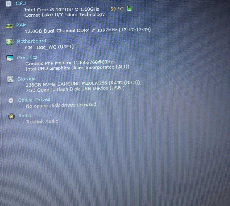 Acer Aspire A515-54 Core i5-10210U@1.6GHz 12GB DDR4 RAM 256GB SSD  Lap200