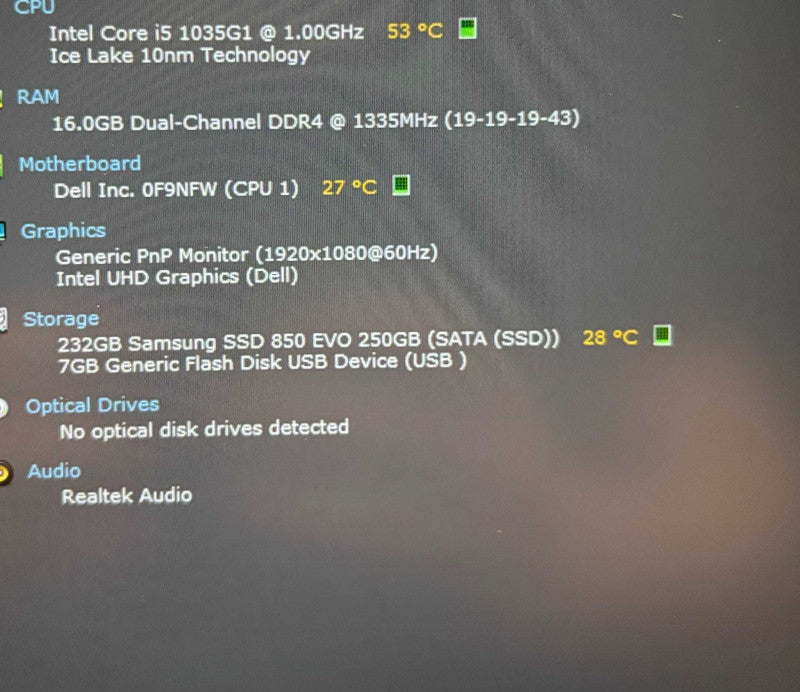 Dell Inspiron 3493 Core i5-1035G1@1GHz 16GB DDR4 RAM 250GB SSD  Lap200