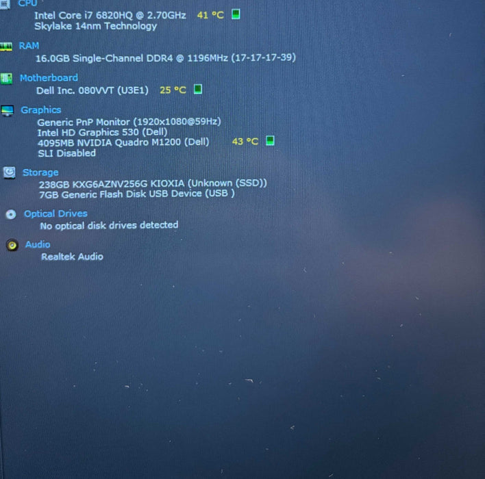 Dell Precision 5520 i7-6820HQ@2.7GHz  QUADRO M1200 4GB GPU 16GB RAM 256SSD  Lap200
