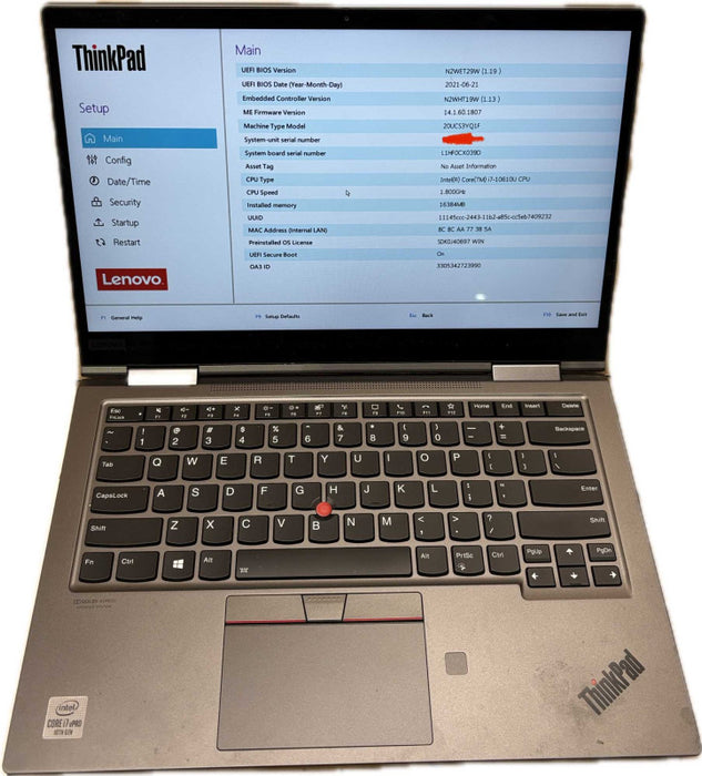 Lenovo ThinkPad X1 Yoga Gen 5 TOUCH i7-10610U No Battery For Parts/Repair  Q Lap200