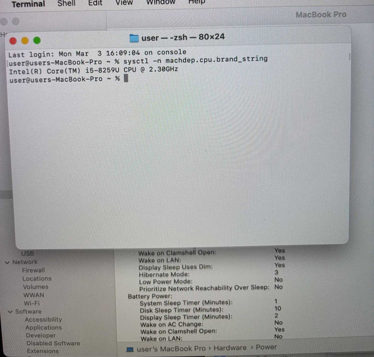 Apple MacBook Pro 2018 13" Touch Bar i5-8259U 8GB 256SSD No Power Adapter