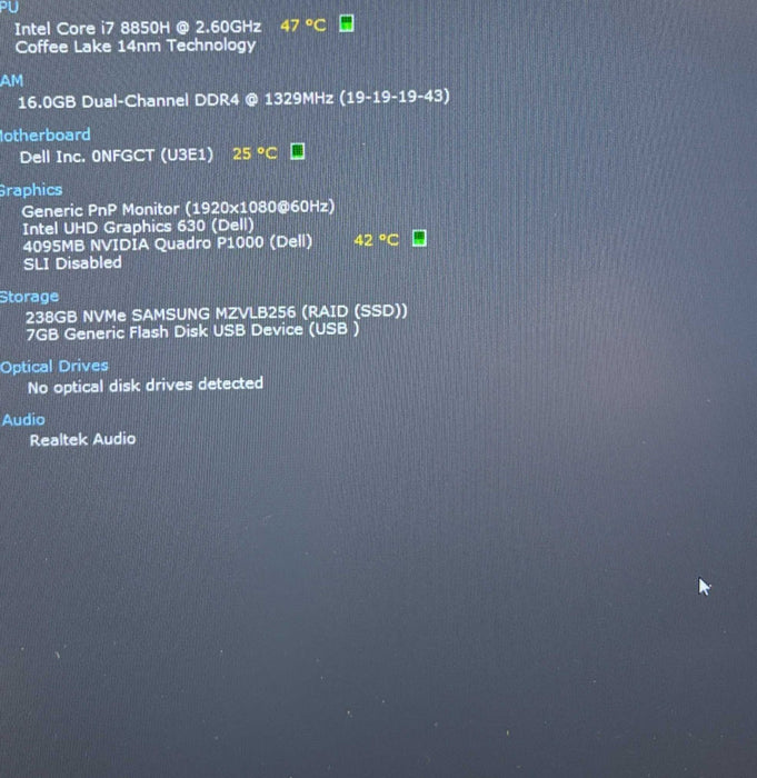 Dell Precision 5530 i7-8850H@2.6GHz QUADRO P1000 4GB GPU 16GB RAM 256GB SSD Q Lap200
