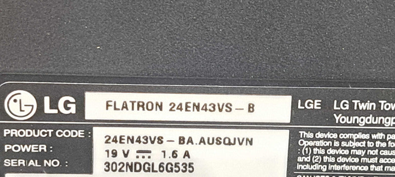 LG Flatron 24" FHD Monitor | 24EN43VS-B, HDMI VGA, DVI