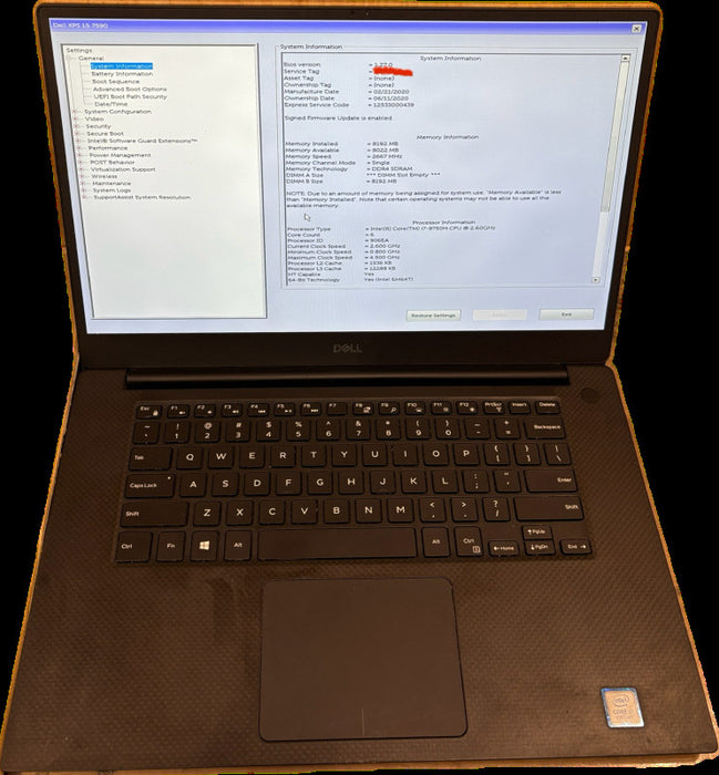 Dell XPS 15 7590 i7-9750H 8GB RAM No Battery For Parts/Repair READ!  Lap200