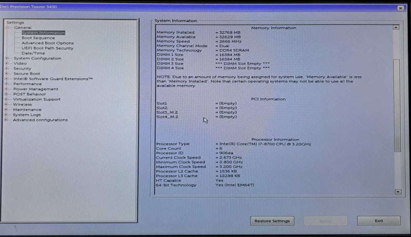 Dell Precision 3430 SFF | i7-8700 @3.20GHz, 32GB DDR4, No HDD/OS