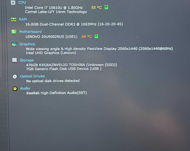 Lenovo ThinkPad X1 Carbon Gen 8 i7-10610U@1.8GHz 16GB RAM 512GB SSD  Lap200