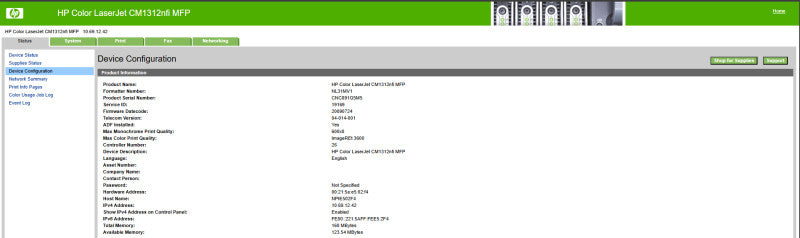 HP Color LaserJet CM1312nfi MFP All-in-one w/ Toner, Page Counts: 22062