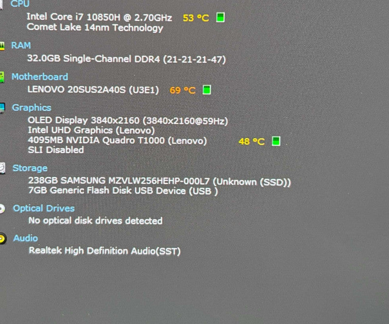 Lenovo ThinkPad P15 G1 OLED 4K TOUCH i7-10850H QUADRO T1000 32GB RAM 256SSD  Lap200