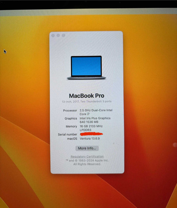 Apple MacBook Pro 13" 2017 i5-7660U 16GB 256SSD "Service Battery" READ!