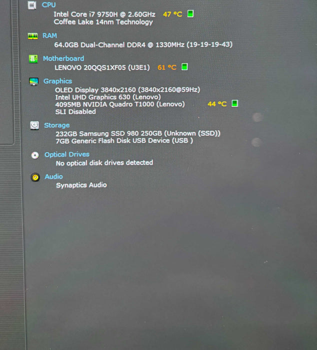 Lenovo ThinkPad P53 OLED 4K TOUCH i7-9750H QUADRO T1000 4GB 64GB RAM 256SSD  Lap200