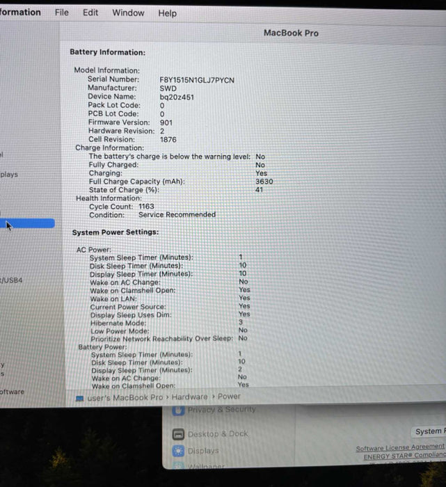 Apple MacBook Pro 13" 2018 i5-8259U 16GB 256SSD Battery Service Recommended