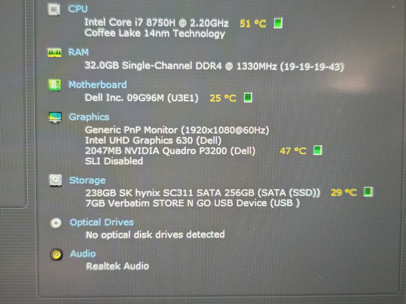 Dell Precision 7730 i7 8750H 32GB DDR4 Quadro P3200 256GB SSD READ β Lap200