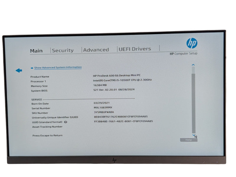HP ProDesk 600 G6 Mini PC Intel Core i5-10500T 16GB RAM 256GB NVMe Q-