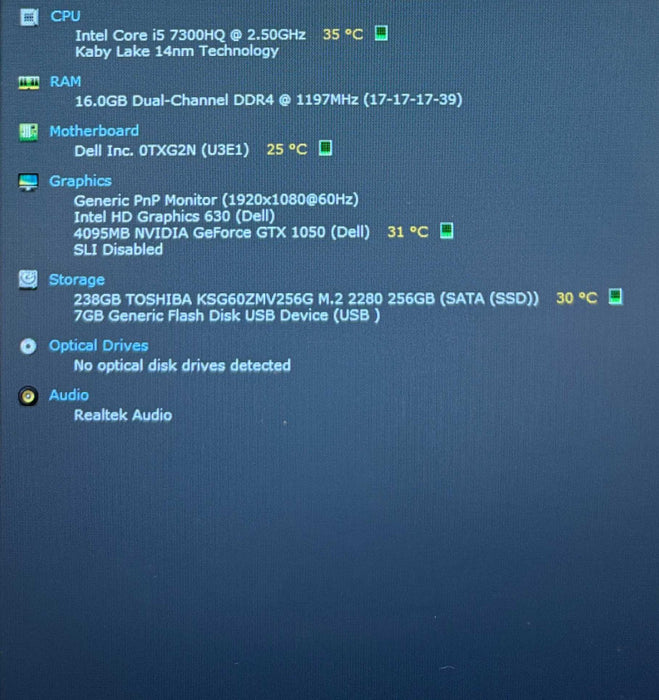 Dell Inspiron 15 7000 i5-7300HQ@2.5GHz GeForce GTX 1050 4GB GPU 16GB 256SSD Q Lap200