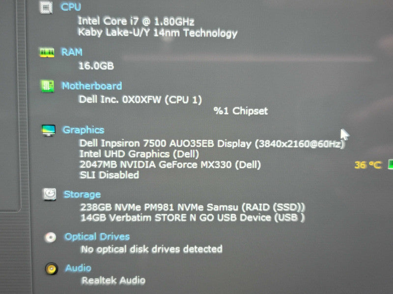 Dell Inspiron 7500 2-in-1 i7-10510U 16GB DDR4 MX 330 256GB SSD READ  Qβ Lap200