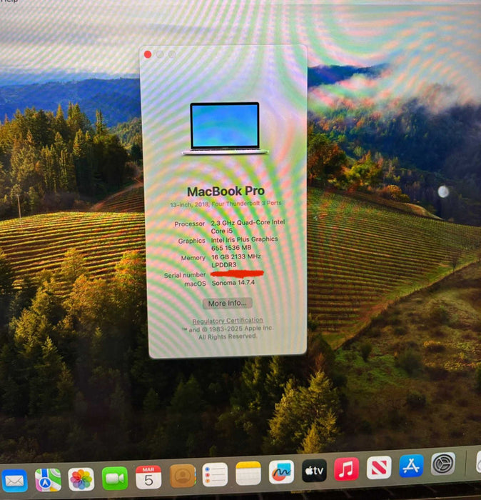 Apple MacBook Pro 13" 2018 Touch Bar i5-8259U 16GB 256SSD No Power Adapter  Lap200