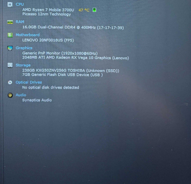 Lenovo ThinkPad E596 AMD Ryzen 7 3700U RX Vega 10 GPU 16GB RAM 256SSD READ!  Lap200