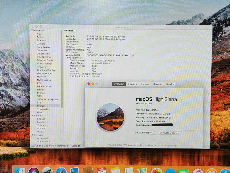 Apple Mac Mini Late 2014, A1347, i5-4278U 2.6GHz, 16GB DDR3, 256GB SSD