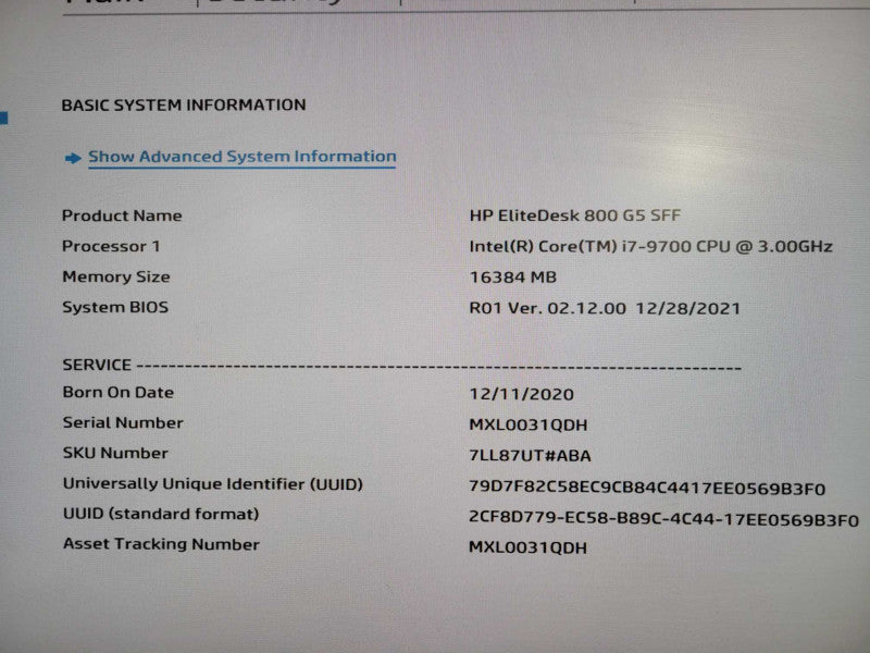 HP EliteDesk 800 G5 SFF, Intel i7-9700 @ 3.00GHz, 16 GB RAM 256GB NVMe !