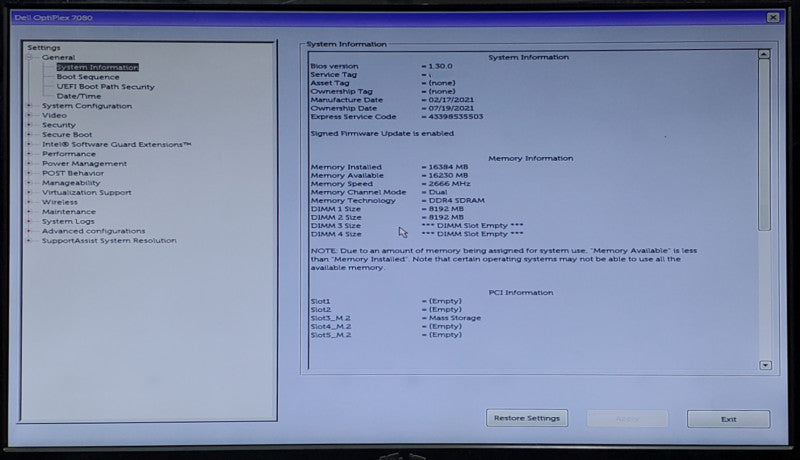 DELL OptiPlex 7080 SFF PC Intel Core i5-10500 16GB RAM 256GB NVMe No OS