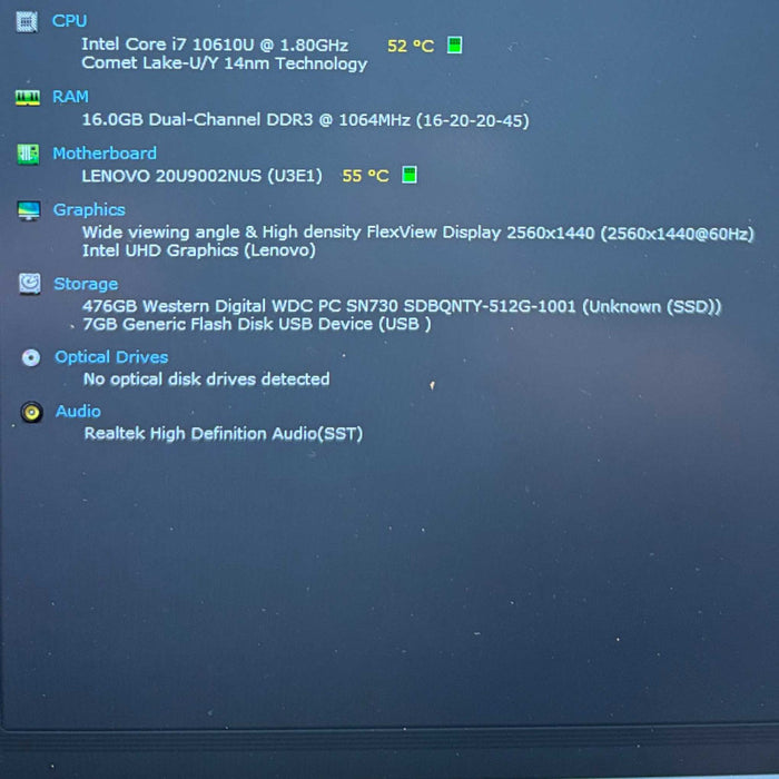 Lenovo ThinkPad X1 Carbon Gen 8 i7-10610U@1.8GHz 16GB RAM 512GB SSD Q Lap200