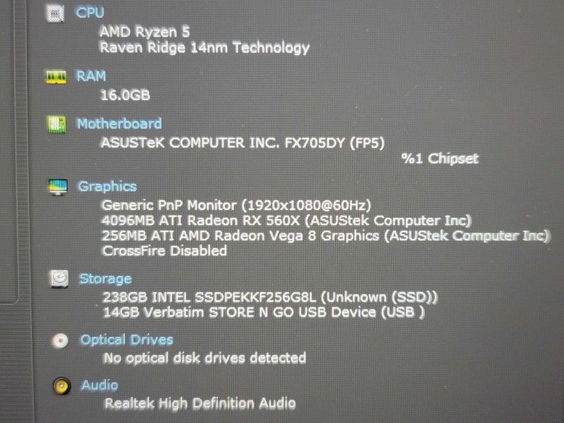 ASUS Tuf Gaming FX705DY Ryzen 5 3350H 16GB DDR4 256GB SSD READ  β Lap200