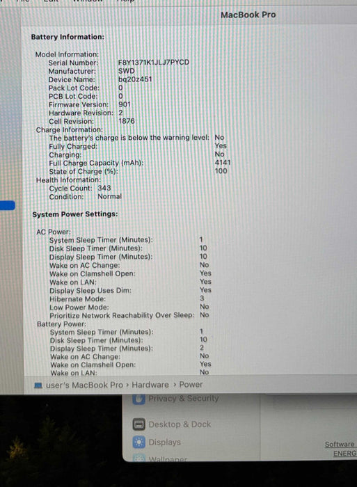 Apple MacBook Pro 13 2020 Touch Bar i5-1038NG7 16GB 512SSD No AC Adapter!