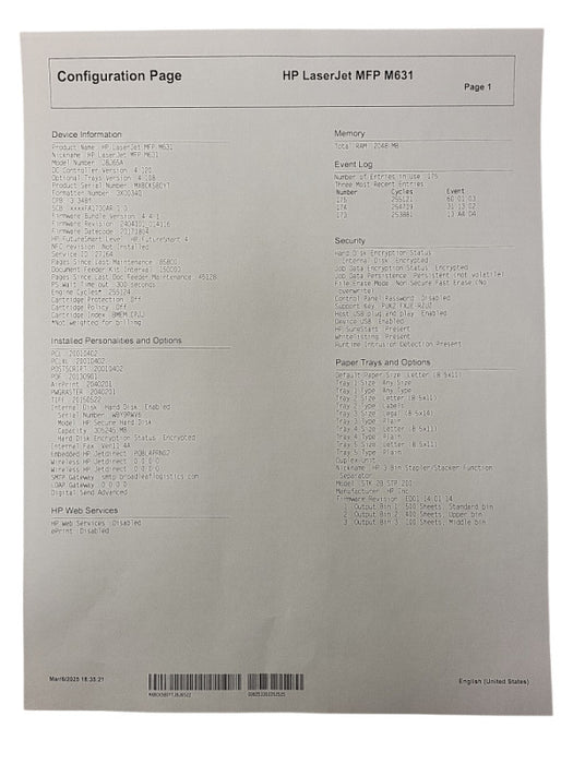 HP LaserJet Enterprise Flow MFP M631 Multifunction Printer J8J65A $