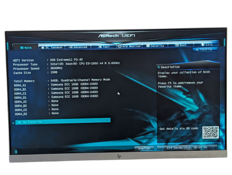 ASRock X99 Extreme11 with Intel Xeon E5-1650 v4 & 64GB RAM -